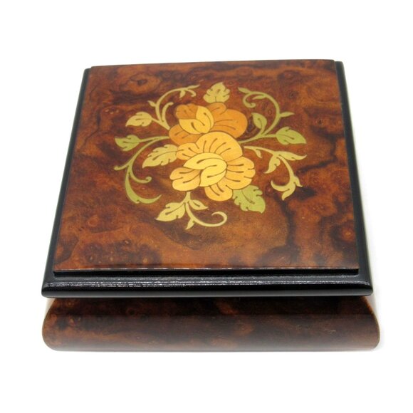 Italian WOOD JEWELRY Box with Floral Inlay And Soft Velvet Lining from Italy - Picture 1 of 11